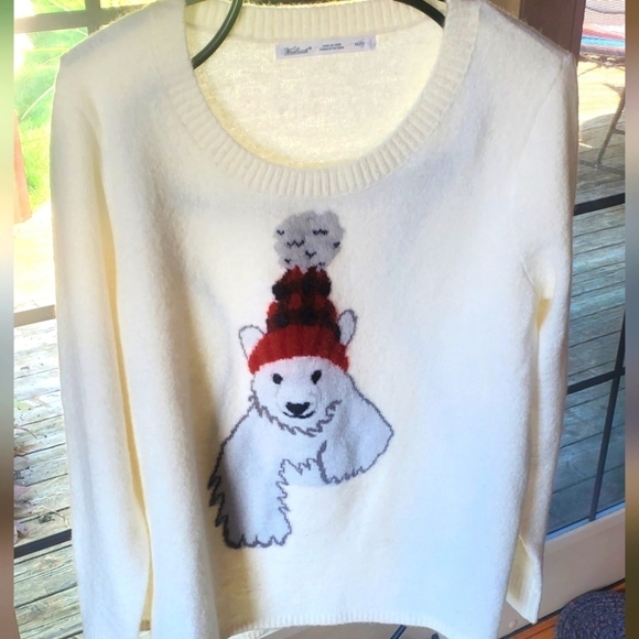 Woolrich White Red Clay Motif Polar Bear Graphic Long Sleeve Wool Sz. XL Sweater - Picture 1 of 7